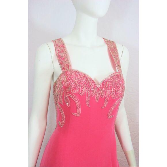 Oleg Cassini Pink Crystal Beaded Formal Gown Dress - Picture 7 of 11